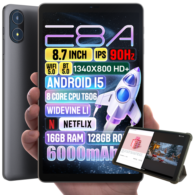 OTVOC E8A 8.4 inch Tablet 4GB RAM 128GB ROM 1340X800 Unisoc T606[T7200] Octa Core Processor Tablet